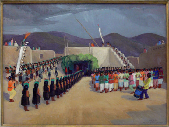 Will Shuster, The Santo Domingo - Corn Dance, 1929. Oil on canvas. 29 3/8 × 39 5/8 in. Collection of the New Mexico Museum of Art. Gift of Will Shuster, 1934 (361.23P).