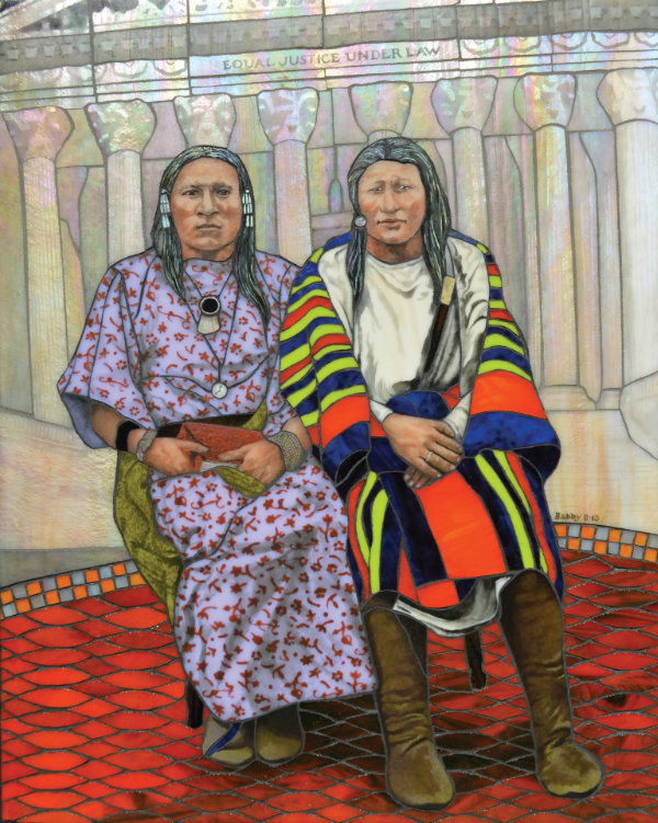 Angela Babby (Lakota), Supreme Respect for the Two Spirits, 2013. Kiln-fired vitreous enamel on glass mosaic on tile board. 20 × 16 in. Collection of Jim Leach. Photograph by Angela Babby.