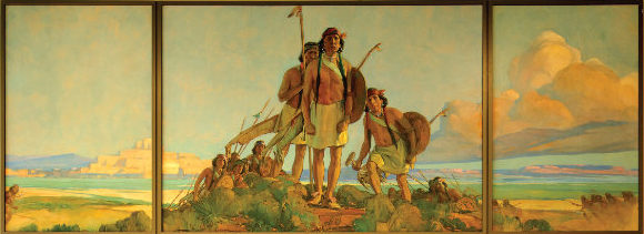 Mural by Gerald Cassidy in the Joseph M. Montoya Federal Building and U.S. Courthouse, built in 1979, in Santa Fe, New Mexico. Courtesy the Carol M. Highsmith Archive, Library of Congress Prints and Photographs Division, image no. LC-DIG-highsm-54590.