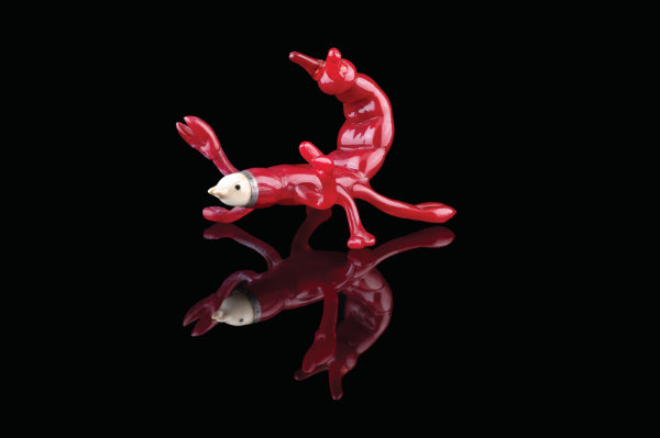 Larry Ahvakana (Inupiaq), Scorpion, ca. 1978. Blown glass, ivory, metal. 5 × 8 × 3 in. Collection of Tony Jojola. Photograph by Kitty Leaken. Courtesy the Museum of Indian Arts and Culture.