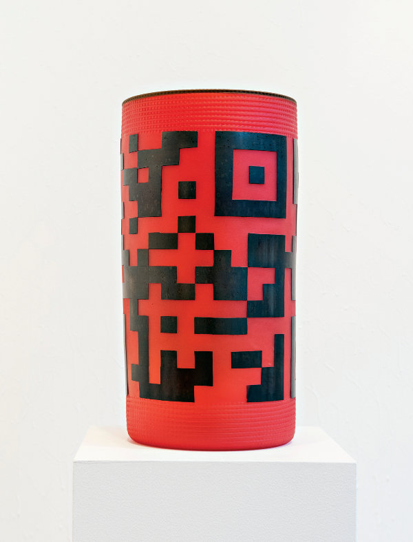 Joe Feddersen, QR Code, 2013. Blown and etched glass. In the collection of the National Museum of the American Indian, Washington, D.C. Photograph by Rebekah Johnson and courtesy Froelick Gallery, Portland, Oregon.