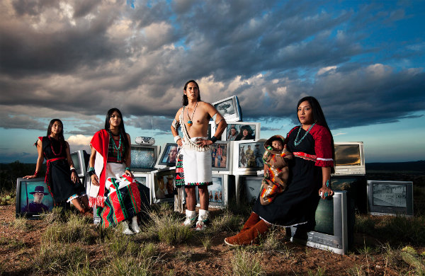 TV Indians (Color), 2017. Archival pigment photograph. 39 × 60 inches. Collections of the Hood Museum, Crocker Museum, Figge Museum, Muscarelle Museum, University of Nevada Reno, and Weisman Art Museum.