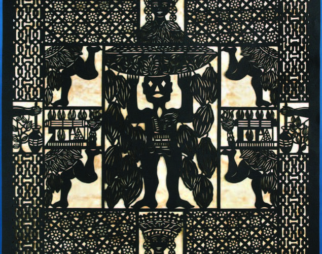 Catalina Delgado-Trunk, El Señor del Cacao (The Chocolate God), detail, 2011, Japanese paper, 35 7⁄16 × 28 15⁄16 in. IFAF Collection (FA.2011.52.1).Photograph by Blair Clark.