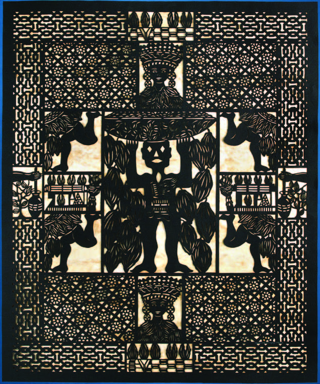 Catalina Delgado-Trunk, El Señor del Cacao (The Chocolate God), detail, 2011, Japanese paper, 35 7⁄16 × 28 15⁄16 in. IFAF Collection (FA.2011.52.1).Photograph by Blair Clark.