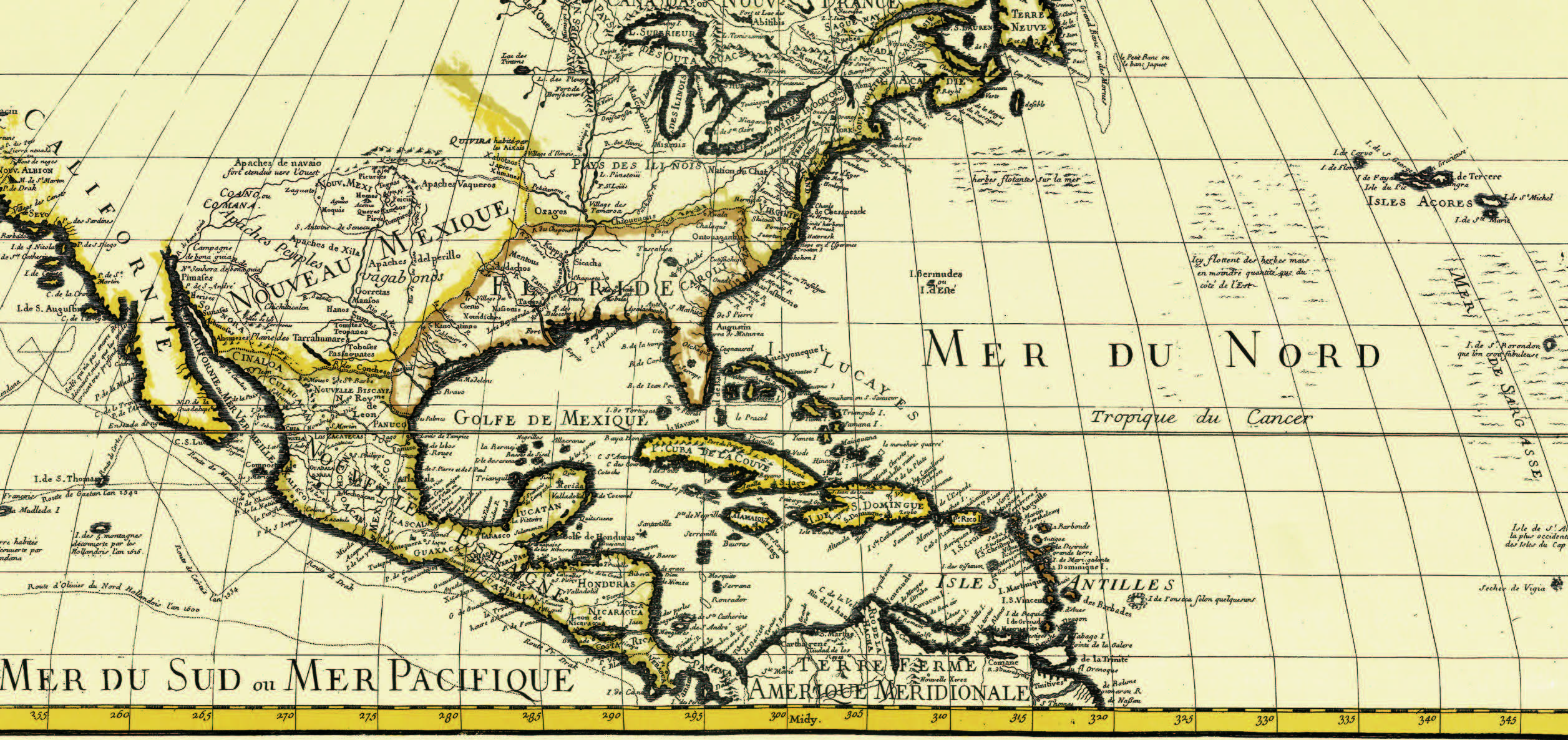The mythical Isle de Saint Borondon (Saint Brendan’s Isle) is shown at the far right edge of this detail from a French map from 1700 (7.0 1700a).