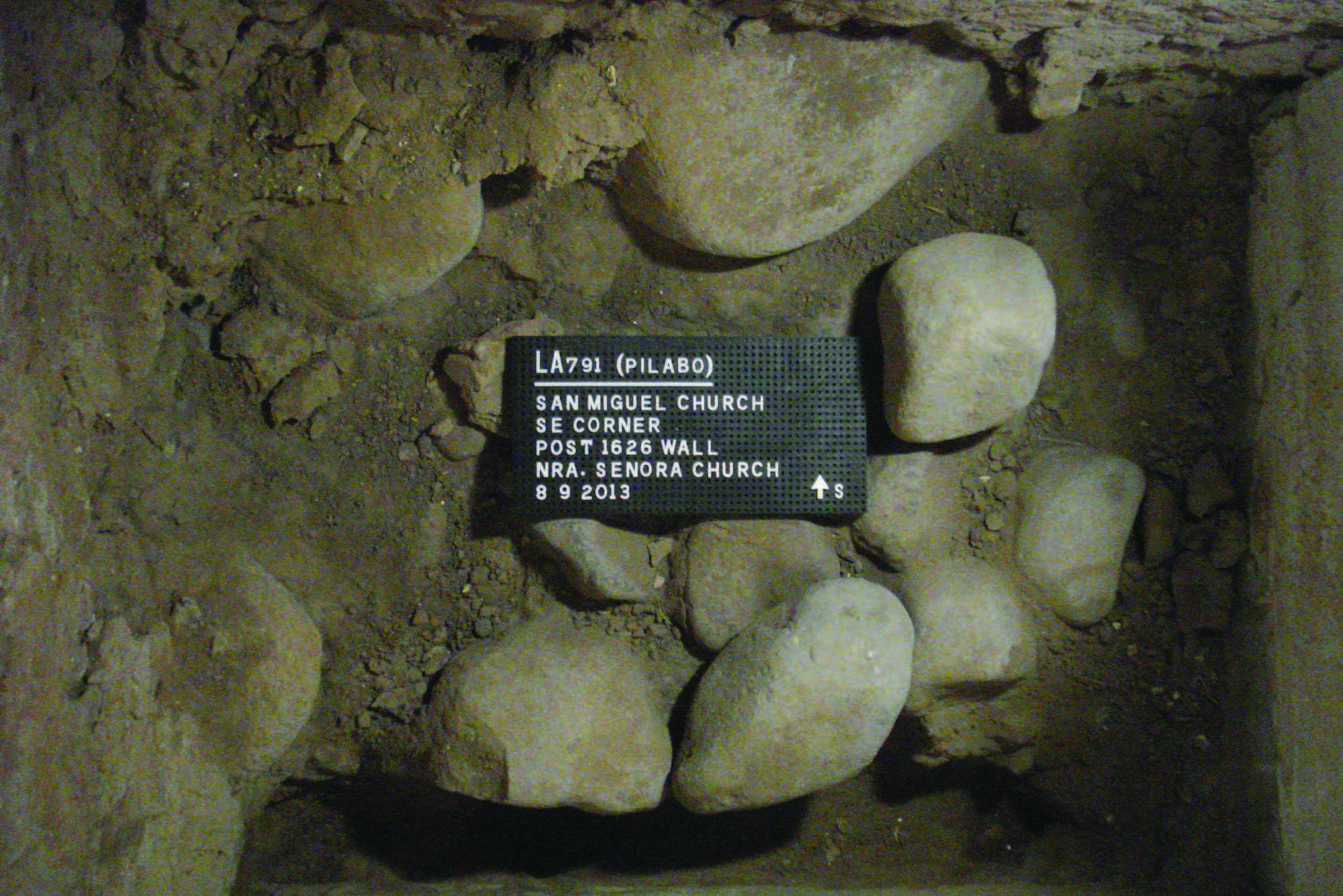 The base wall of Nuestra Señora del Socorro Church, ca. 1626, under the southeast corner of San Miguel Church. Photograph courtesy of the author.