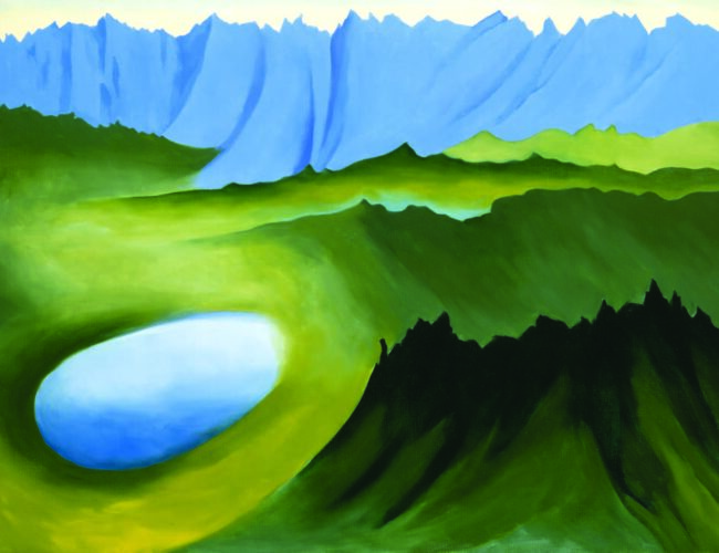 Georgia O’Keeffe, Mountains and Lake, 1961. Oil on canvas, 30 × 40 in. Georgia O’Keeffe Museum. Gift of the Georgia O’Keeffe Foundation (2006.05.365). © Georgia O’Keeffe Museum. Photograph by Malcolm Varon.