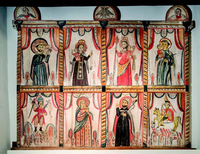 Altar screen from Llano Quemado by Rafael Aragón. Spanish Colonial Arts Society loan to the New Mexico History Museum.
