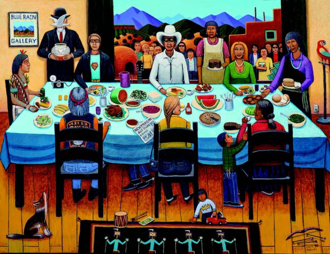 David Bradley, Pueblo Feast Day 1984/2014, Full Circle, 2015. Mixed media, 40 × 60 in. Collection of the artist. Photograph by Blair Clark.