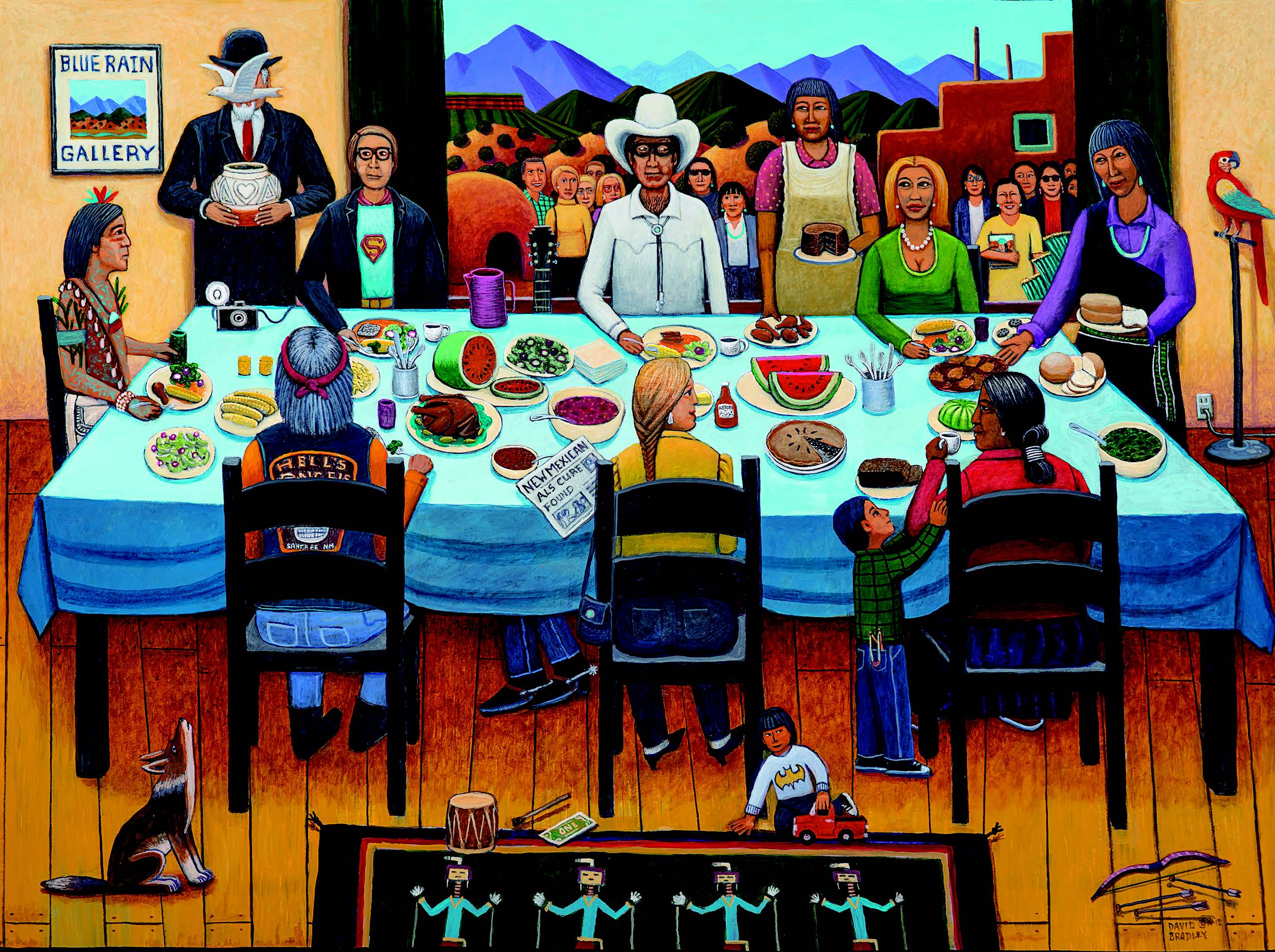 David Bradley, Pueblo Feast Day 1984/2014, Full Circle, 2015. Mixed media, 40 × 60 in. Collection of the artist. Photograph by Blair Clark.