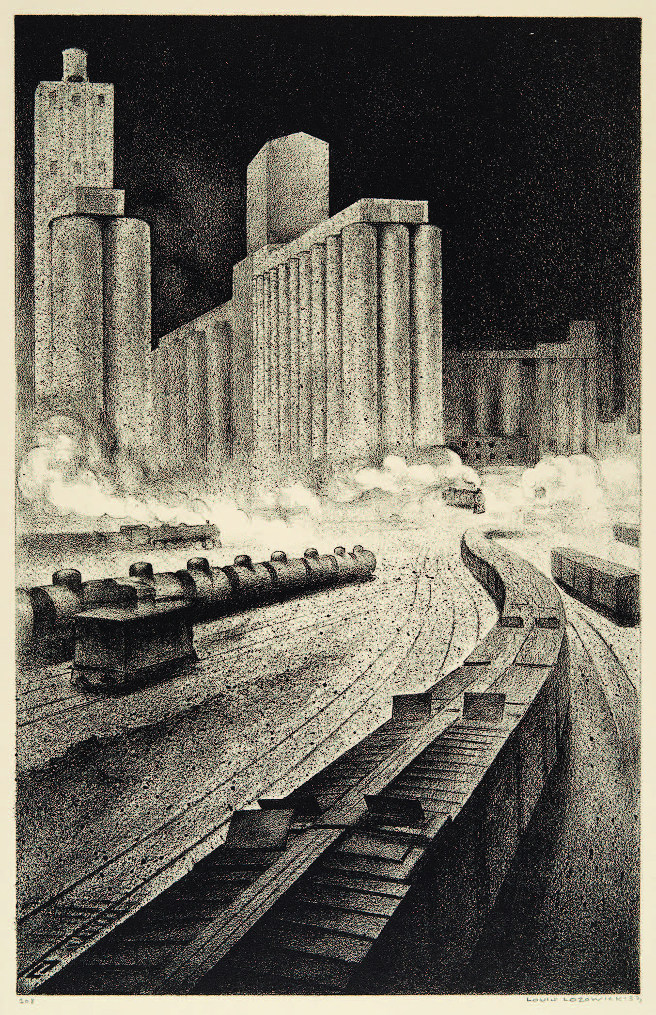 Louis Lozowick, Untitled, 1933. Lithograph, 12 ¾ × 8 1⁄8 in. Collection of the New Mexico Museum of Art. Bequest of Vivian Sloan Fiske, 1978 (4376.23G). Photograph by Blair Clark. © Louis Lozowick Estate.