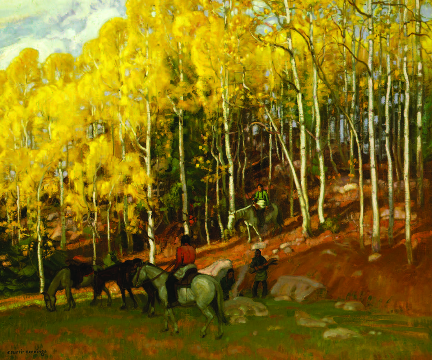 E. Martin Hennings, The Rendezvous, n.d. Oil on canvas, 25 ¼ × 30 in. Collection of the New Mexico Museum of Art. Museum purchase with funds from the Museum of New Mexico Foundation, 1977 (3805.23P). Photograph by Blair Clark.