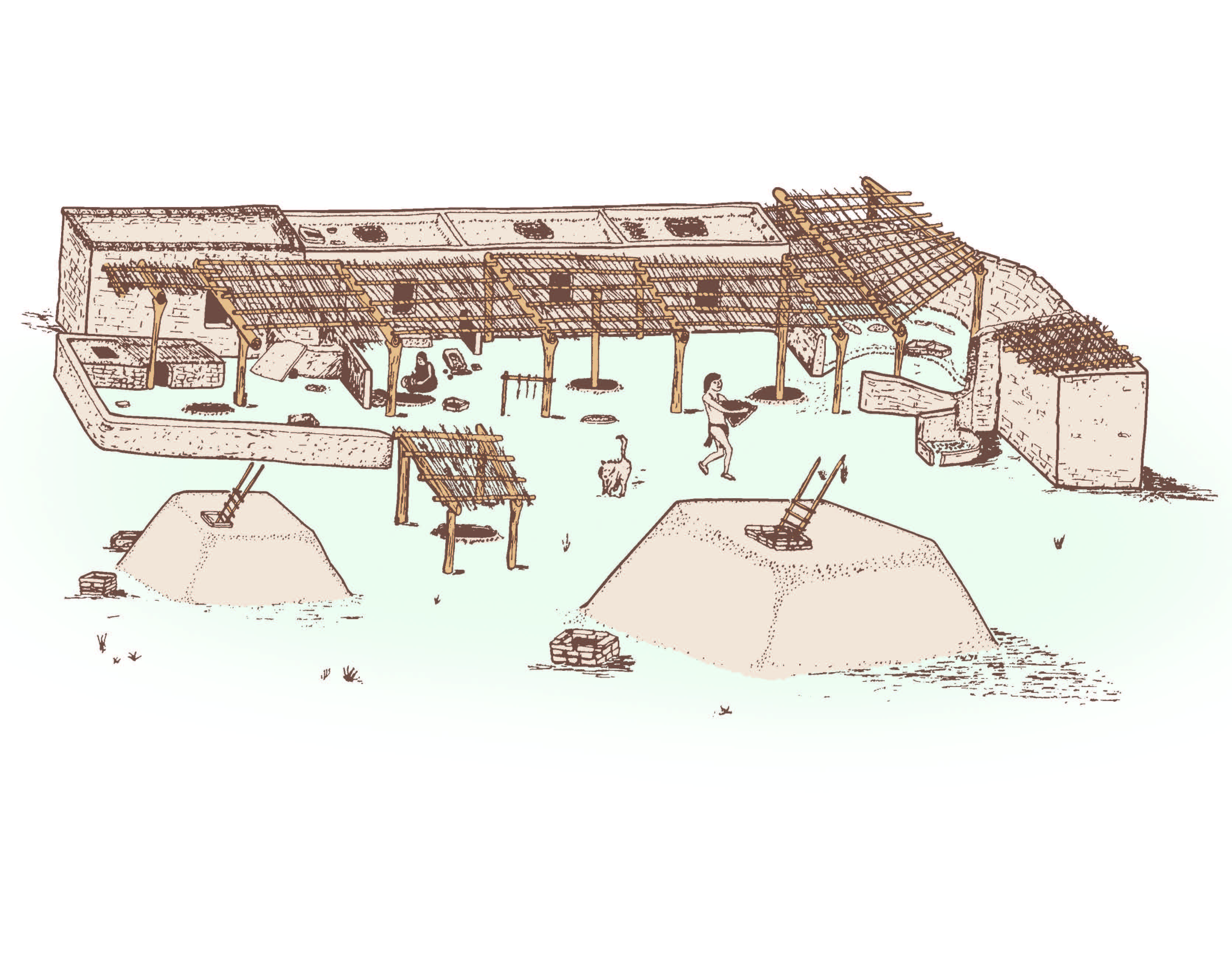 The Spadefoot Toad Site at the Fajada Gap Community in Chaco Canyon as it might have looked ca. AD 1000. Illustration by Thomas C. Windes.