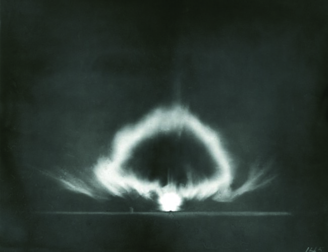 Julian Mack, Trinity Site Atomic Bomb Test, July 16, 1945. Pinhole photograph. Courtesy Los Alamos National Laboratories and the Palace of the Governors Photo Archives (NMHM/DCA), Pinhole Resource Collection, Neg. No. HP.2012.15.775.
