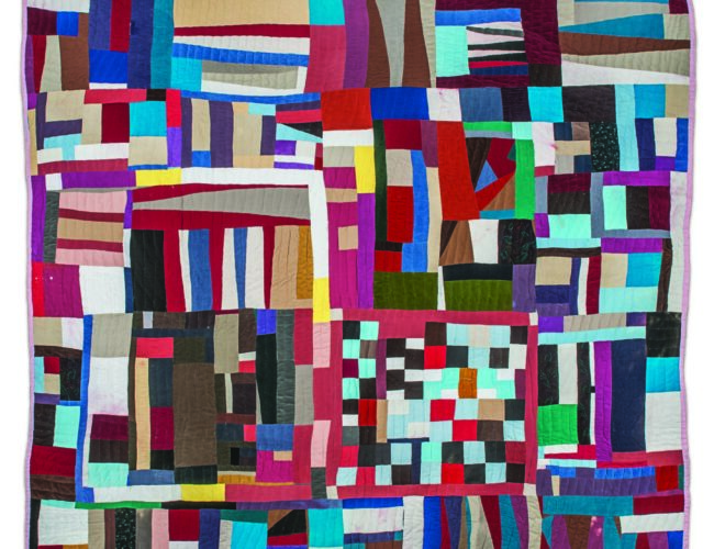 Mary Lee Bendolph, Blocked Out, 2009. Quilted fabric (corduroy, cotton, velvet), 86 × 85 inches. Museum of International Folk Art, IFAF Collection (FA.2014.60.1). Photograph by Blair Clark.