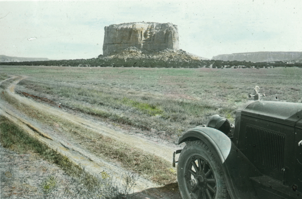 Automobile on road to Enchanted Mesa near Acoma Pueblo, New Mexico, 1926. Photograph by Frank Shoemaker. Courtesy Palace of the Governors Photo Archives (NMHM/DCA), neg. no. LS.2094.