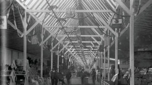 Exposition Hall, Tertio-Millennial Exposition, Santa Fe, New Mexico, ca. 1880-1890. Photograph by Ben Wittick. Courtesy the Ben Wittick Collection, Palace of the Governors Photo Archives (NMHM/DCA), neg. no. 015860.