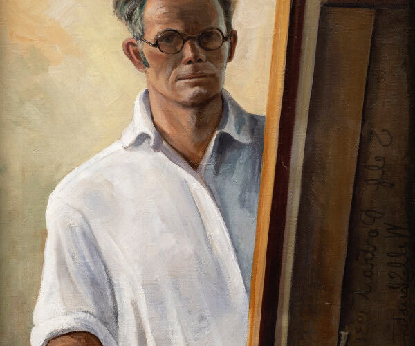 Will Shuster, Self Portrait, 1931. Oil on canvas. 30 × 24 in. Courtesy the family of Will Shuster, Santa Fe, and Zaplin Lampert Gallery, Santa Fe.
