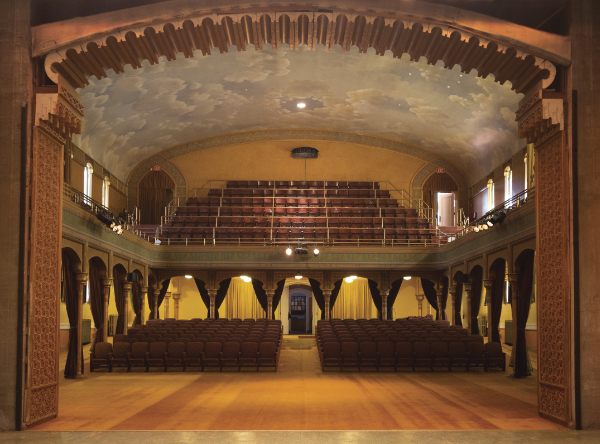 The Scottish Rite Temple’s 80-foot stage with its 404-seat theater and ninety-seven backdrops featuring thirty-seven scenes. Photograph by Simone Frances, 2020.