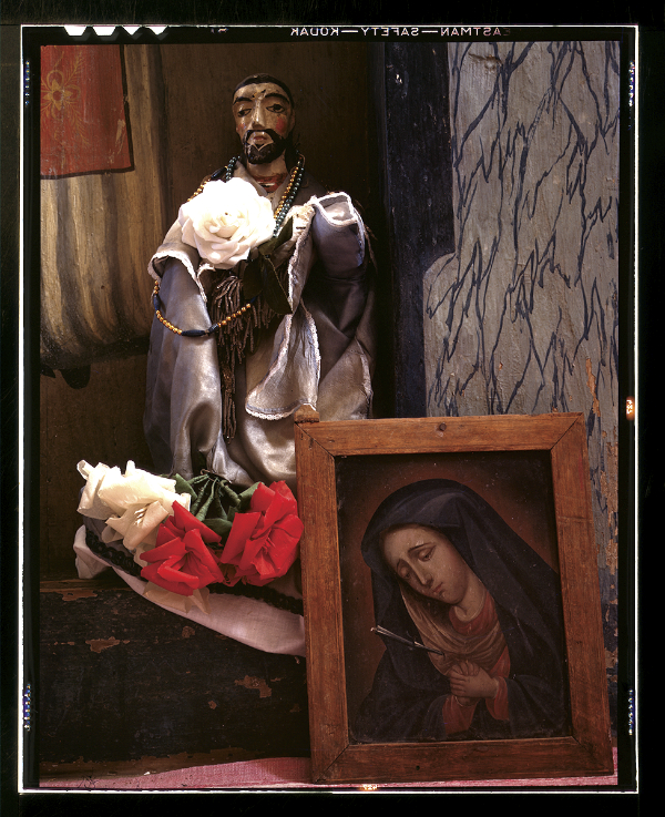 A Santo bulto and a painting of the Dolorosa in the church, Trampas, New Mexico, 1943. Photograph by John Collier, Jr. Courtesy the Library of Congress, Prints and Photographs Division. LC-USW361-914.