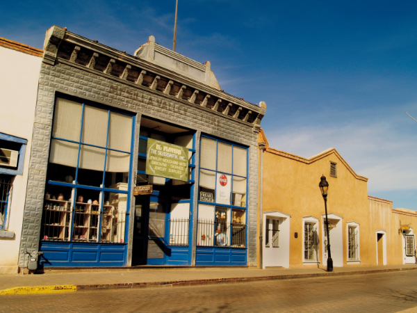 The J. Paul and Mary Taylor property, fronting the Mesilla plaza. Undated photograph; courtesy New Mexico Historic Sites.