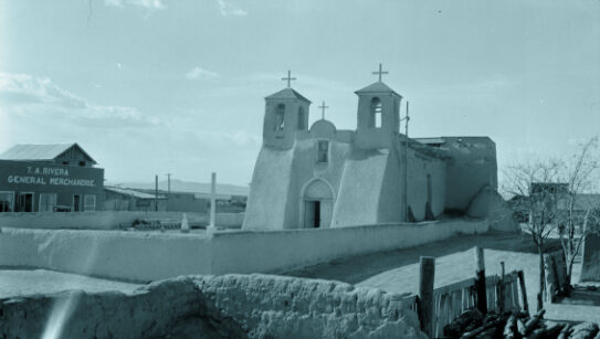 View of the Mission Church of Ranchos de Taos, 1934. Photograph by James M. Slack. Courtesy Library of Congress HABS NM,28-RANTA,1--2.