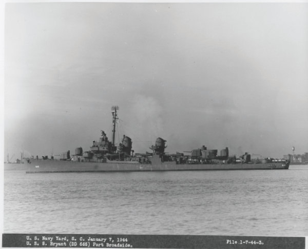 The USS Bryant, on which Dominic was stationed, photographed in South Carolina on January 7, 1944. Images courtesy of Patriots Point Naval and Maritime Museum, Mt. Pleasant, South Carolina.