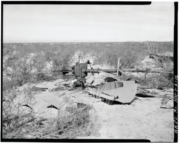 McDonald Ranch: Remains of Chicago Aermotor windmill – White Sands Missile Range, Trinity Site, Vicinity of Routes 13 & 20, White Sands, Doña Ana County, NM. Courtesy Library of Congress Prints and Photographs Division, item no. HAER NM,27-ALMOG.V,1A—12.