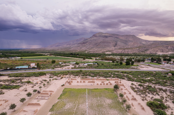 Aerial view of Fort Selden Historic Site and the Robledo Mountains. Photograph by Tira Howard
